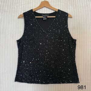 Vintage Laurence Kazar Beaded Sequined Tank Blouse Size XL